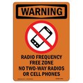 Signmission OSHA WARNING Sign, Radio Frequency Free W/ Symbol, 14in X 10in Aluminum, 10" W, 14" L, Portrait OS-WS-A-1014-V-13481